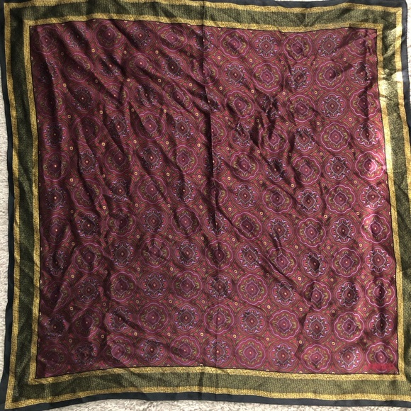 Vintage Echo Elegant Burgundy and Gold Silk Scarf - Picture 3 of 6